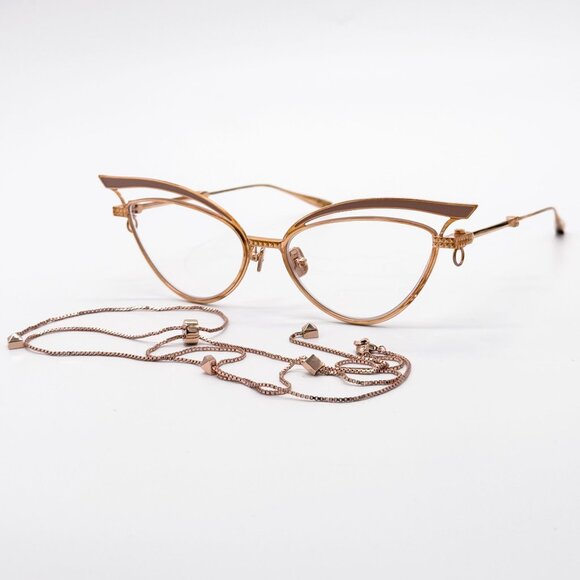 NEW VALENTINO GLASSLINER  VLX-118F EYEGLASSES CAT EYE GOLD EYEWEAR WITH CHAIN